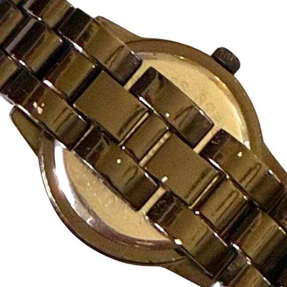 Chicos Watch Womens Black Gray Gunmetal Polished Red Jeweled Bezel Quartz WORKS - Picture 7 of 7